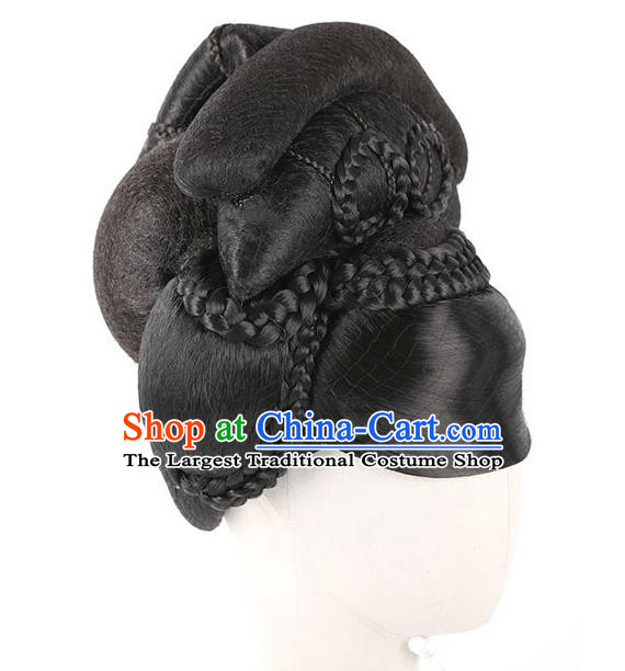 Handmade Chinese Ancient Consort Yang Wig Sheath Traditional Tang Dynasty Court Beauty Wigs Chignon Headpiece