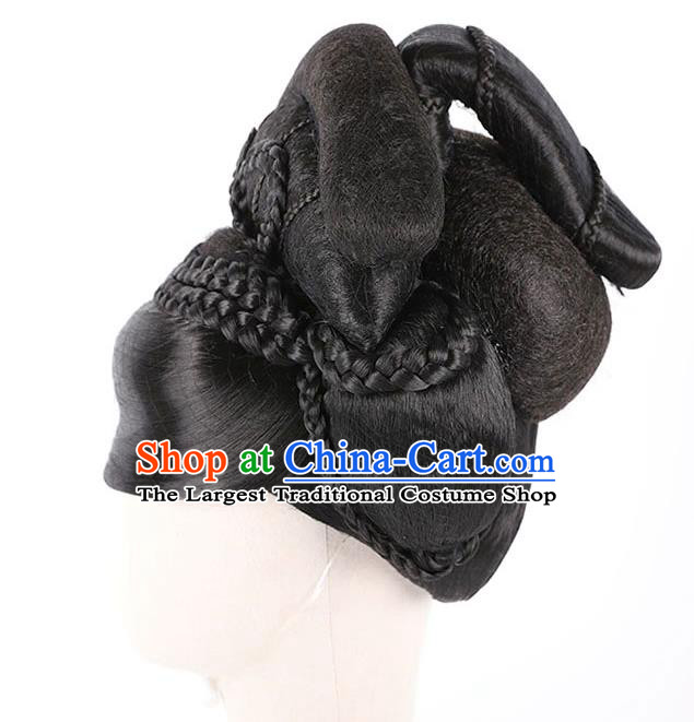 Handmade Chinese Ancient Consort Yang Wig Sheath Traditional Tang Dynasty Court Beauty Wigs Chignon Headpiece