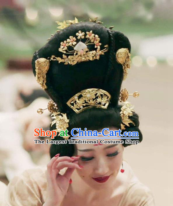 Chinese Ancient Tang Dynasty Beauty Li Ren Xing Dance Headdress Classical Dance Du Fu Wigs Chignon