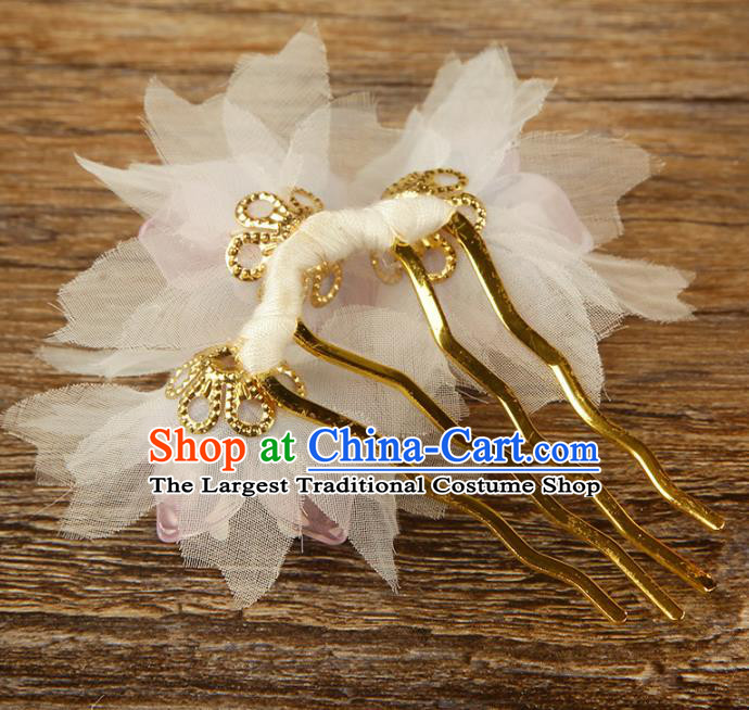 China Ming Dynasty Young Lady Hair Comb Traditional Ancient Court Hair Jewelry Pink Peach Blossom Hairpin