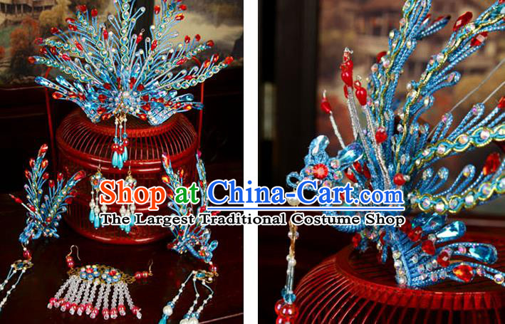 China Traditional Beijing Opera Hair Crown Ancient Queen Hair Jewelry Tassel Phoenix Hairpin