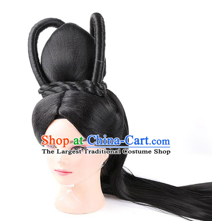 Chinese Ancient Empress Wig Sheath Traditional Ming Dynasty Royal Queen Sun Ruowei Wigs Chignon Headdress
