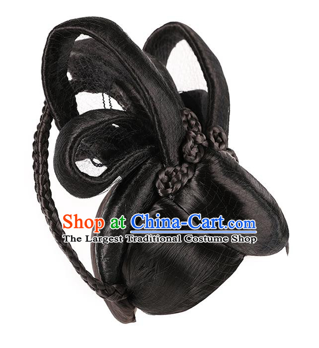 Handmade Chinese Ancient Royal Queen Wig Sheath Traditional Tang Dynasty Empress Wigs Chignon Headwear