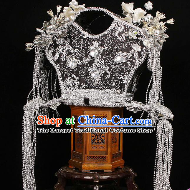 China Traditional Warring States Period Queen Hair Accessories Ancient Empress White Phoenix Coronet Headwear