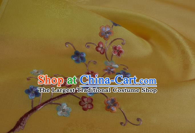 Chinese Yellow Silk Material Traditional Hanfu Embroidered Plum Blossom Silk Fabric