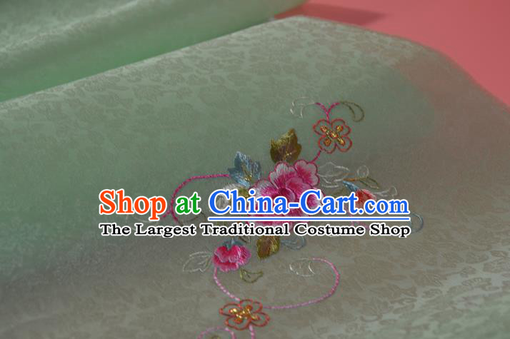 Chinese Jacquard Silk Material Traditional Hanfu Dress Embroidered Flowers Green Silk Fabric