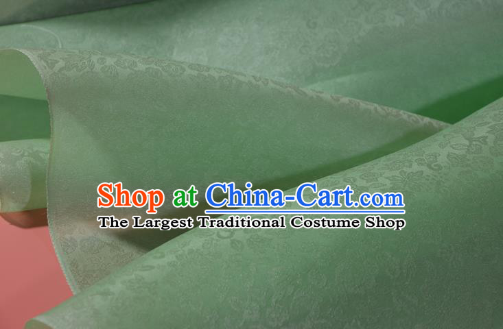 Chinese Jacquard Silk Material Traditional Hanfu Dress Embroidered Flowers Green Silk Fabric