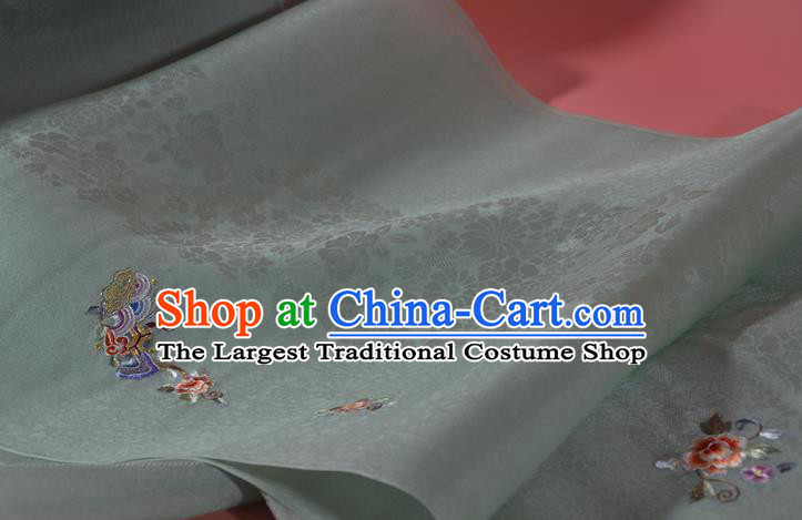 Chinese Jacquard Daisy Pattern Silk Material Traditional Hanfu Dress Embroidered Light Blue Silk Fabric