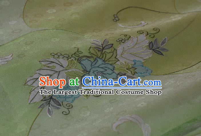 Chinese Classical Peony Pattern Silk Material Traditional Hanfu Dress Light Green Silk Fabric