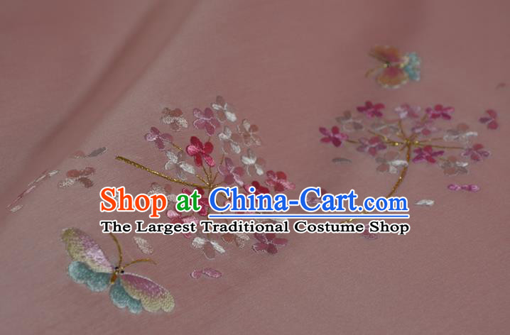 Chinese Traditional Hanfu Dress Embroidered Light Pink Silk Fabric Classical Butterfly Pattern Silk Material