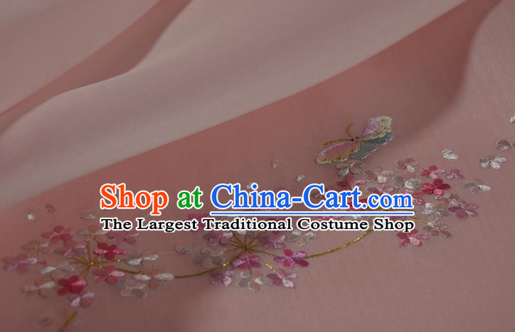 Chinese Traditional Hanfu Dress Embroidered Light Pink Silk Fabric Classical Butterfly Pattern Silk Material