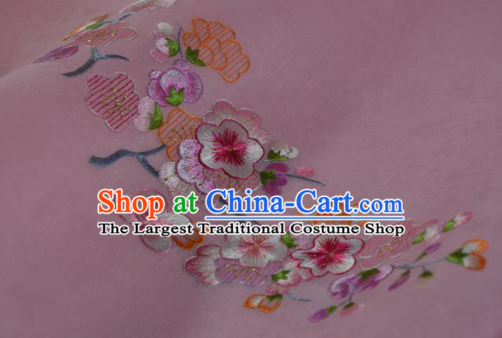 Chinese Traditional Hanfu Pink Silk Fabric Classical Embroidered Plum Blossom Silk Material