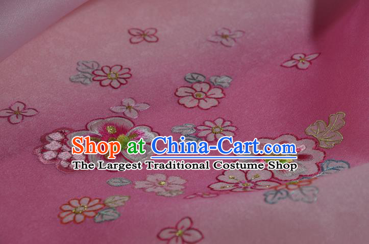 Chinese Traditional Hanfu Deep Pink Silk Fabric Classical Embroidered Peach Blossom Silk Material