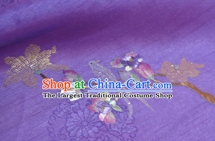 Chinese Traditional Hanfu Deep Purple Silk Fabric Classical Embroidered Mangnolia Silk Material