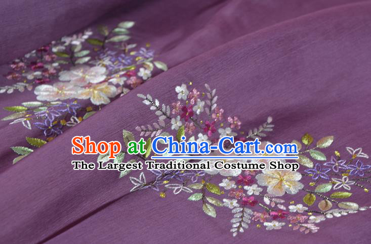 Chinese Traditional Purple Silk Fabric Classical Hanfu Embroidered Primrose Silk Material