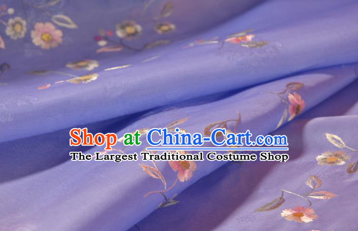 Chinese Classical Violet Natural Silk Material Traditional Hanfu Embroidered Flowers Silk Fabric
