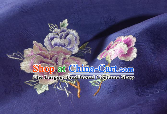 Chinese Classical Deep Purple Natural Silk Material Traditional Hanfu Embroidered Peony Silk Fabric