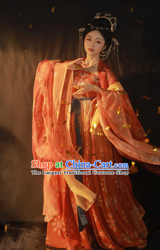China Traditional Tang Dynasty Palace Beauty Historical Clothing Ancient Imperial Concubine Dance Costumes Complete Set