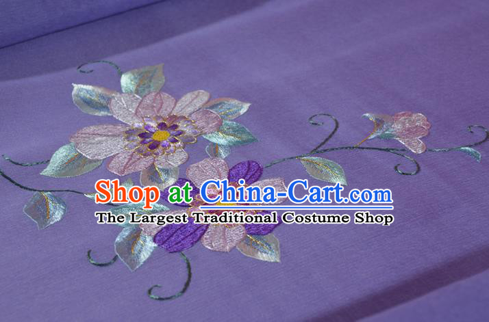 Traditional Korean Hanbok Dress Violet Silk Fabric Handmade Embroidered Chrysanthemum Silk Cloth