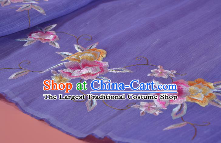 Traditional Korean Hanbok Dress Silk Fabric Handmade Embroidered Flowers Purple Silk Cloth