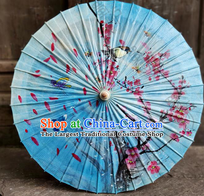 Traditional China Blue Bumbershoot Paper Umbrella Handmade Umbrellas Painting Plum Blossom Umbrella