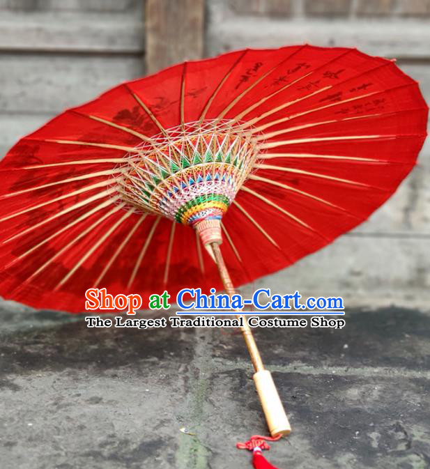 Traditional China Red Bumbershoot Paper Umbrella Handmade Umbrellas Painting Peony Oil Umbrella