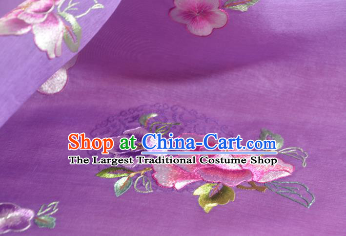 Traditional Korean Hanbok Violet Silk Fabric Handmade Embroidered Flowers Butterfly Silk Textile