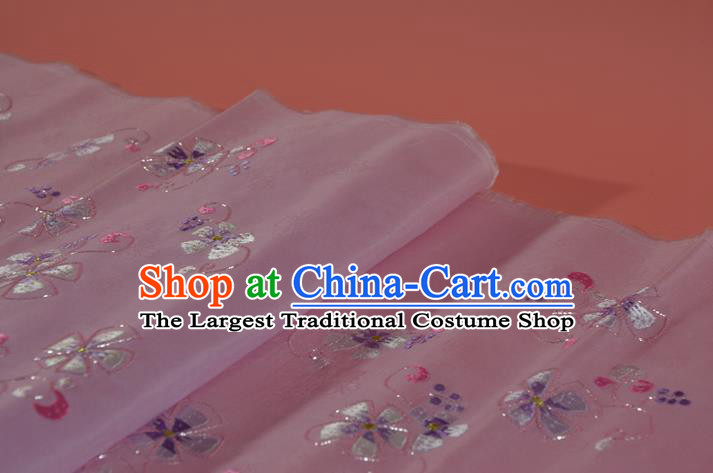 Traditional Korean Hanbok Light Pink Silk Fabric Handmade Embroidered Flowers Silk Textile