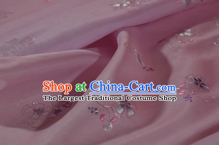 Traditional Korean Hanbok Light Pink Silk Fabric Handmade Embroidered Flowers Silk Textile