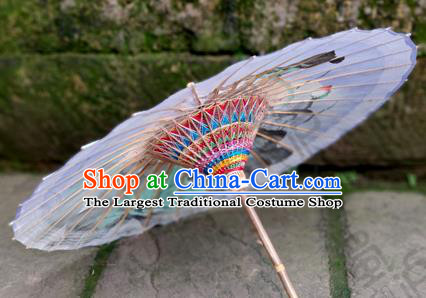 Traditional China Light Purple Oil Paper Umbrella Handmade Umbrellas Artware Ink Painting Lotus Umbrella