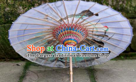 Traditional China Light Purple Oil Paper Umbrella Handmade Umbrellas Artware Ink Painting Lotus Umbrella
