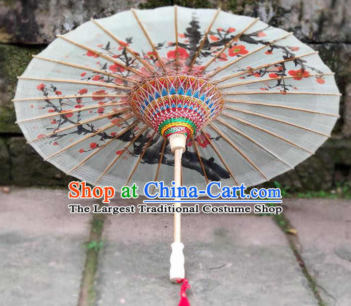 Traditional China Ink Painting Plum Blossom Umbrella White Oil Paper Umbrella Handmade Umbrellas Artware