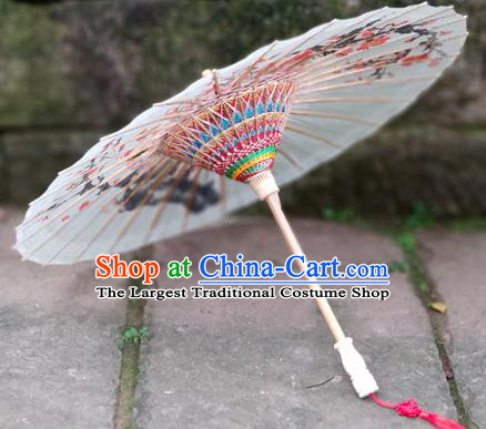 Traditional China Ink Painting Plum Blossom Umbrella White Oil Paper Umbrella Handmade Umbrellas Artware