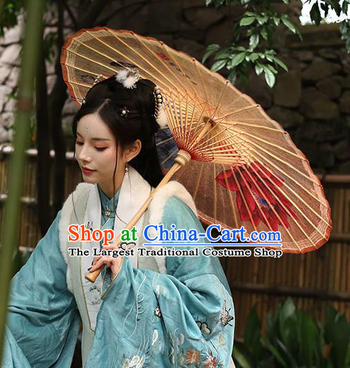 Traditional China Stage Show Umbrella Hand Umbrellas Artware Ink Painting Red Lotus Oil Paper Umbrella