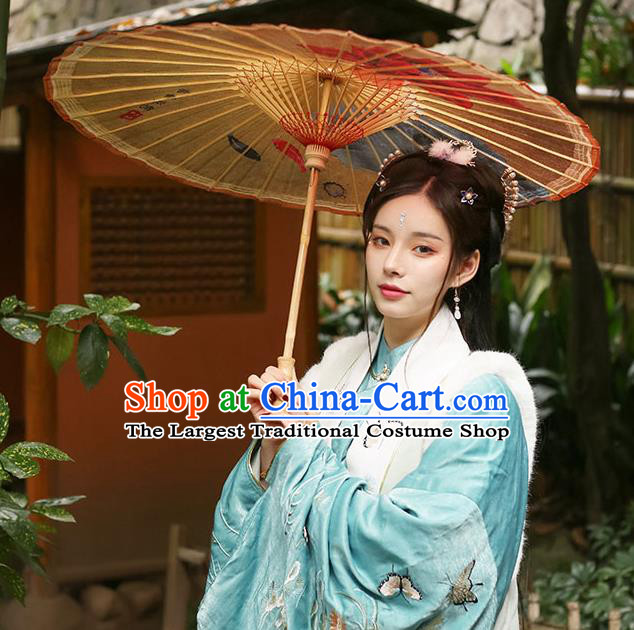 Traditional China Stage Show Umbrella Hand Umbrellas Artware Ink Painting Red Lotus Oil Paper Umbrella