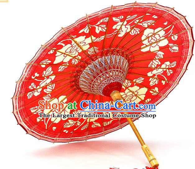 Traditional China Printing Peony Oil Paper Umbrella Handmade Umbrellas Artware Wedding Red Umbrella