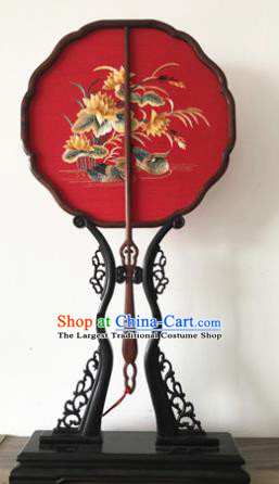 Handmade China Wedding Palace Fan Classical Dance Red Silk Fan Traditional Princess Embroidered Mandarin Duck Fan
