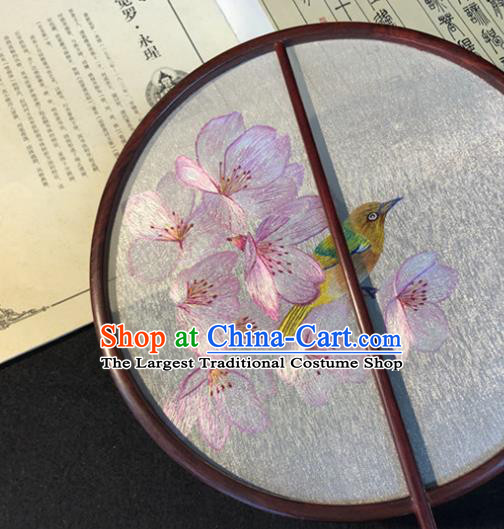 Handmade China Classical Dance Silk Fan Traditional Princess Embroidered Mangnolia Bird Circular Fan Wedding Palace Fan