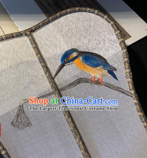 Handmade China Princess Fan Traditional Hanfu Fans Classical Palace Fan Embroidered Eisvogel Silk Fan