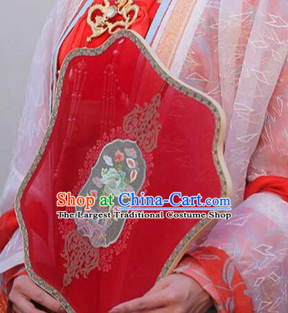 China Wedding Fan Traditional Hanfu Embroidered Fan Classical Palace Fan Handmade Red Silk Fan