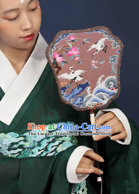 China Traditional Ming Dynasty Princess Fan Embroidered Palace Fan Handmade Wedding Pink Silk Fan