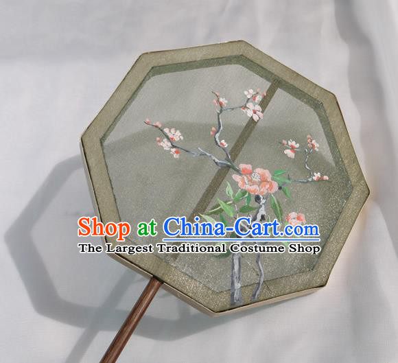 China Handmade Green Silk Octagon Fan Traditional Hanfu Dance Fan Classical Embroidered Palace Fan