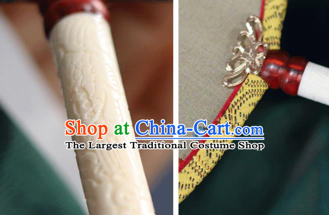 China Embroidered Palace Fan Handmade Wedding Blue Silk Fan Traditional Ming Dynasty Princess Fan