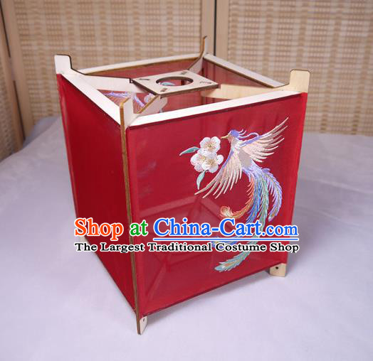 China Handmade Embroidered Phoenix Lamp Traditional Spring Festival Desk Lantern Classical Red Palace Lantern