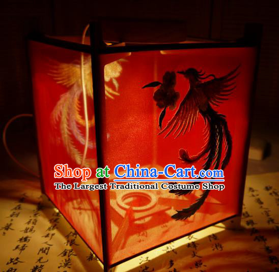 China Handmade Embroidered Phoenix Lamp Traditional Spring Festival Desk Lantern Classical Red Palace Lantern