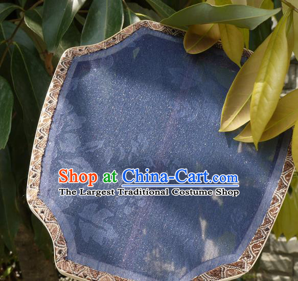 China Handmade Palace Fan Classical Peony Pattern Blue Silk Fan Traditional Hanfu Fan