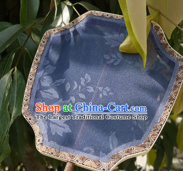 China Handmade Palace Fan Classical Peony Pattern Blue Silk Fan Traditional Hanfu Fan