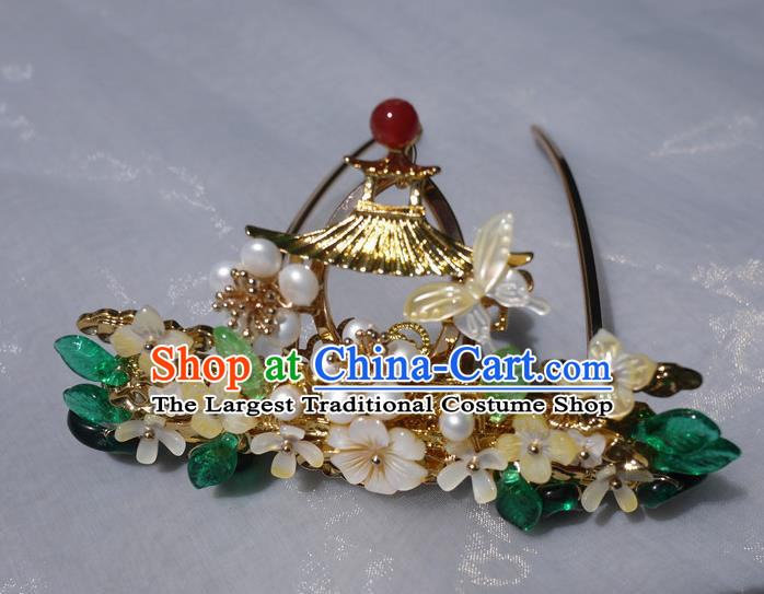 China Traditional Ming Dynasty Pearls Hairpin Handmade Ancient Princess Shell Hair Crown