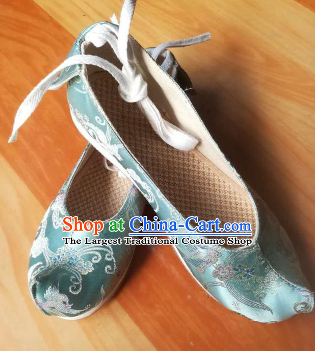Chinese Handmade Blue Brocade Shoes Traditional Hanfu Bow Shoes Ming Dynasty Prince Shoes
