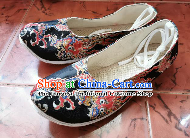 Chinese Ancient Ming Dynasty Shoes Traditional Black Brocade Shoes Hanfu Shoes for Men